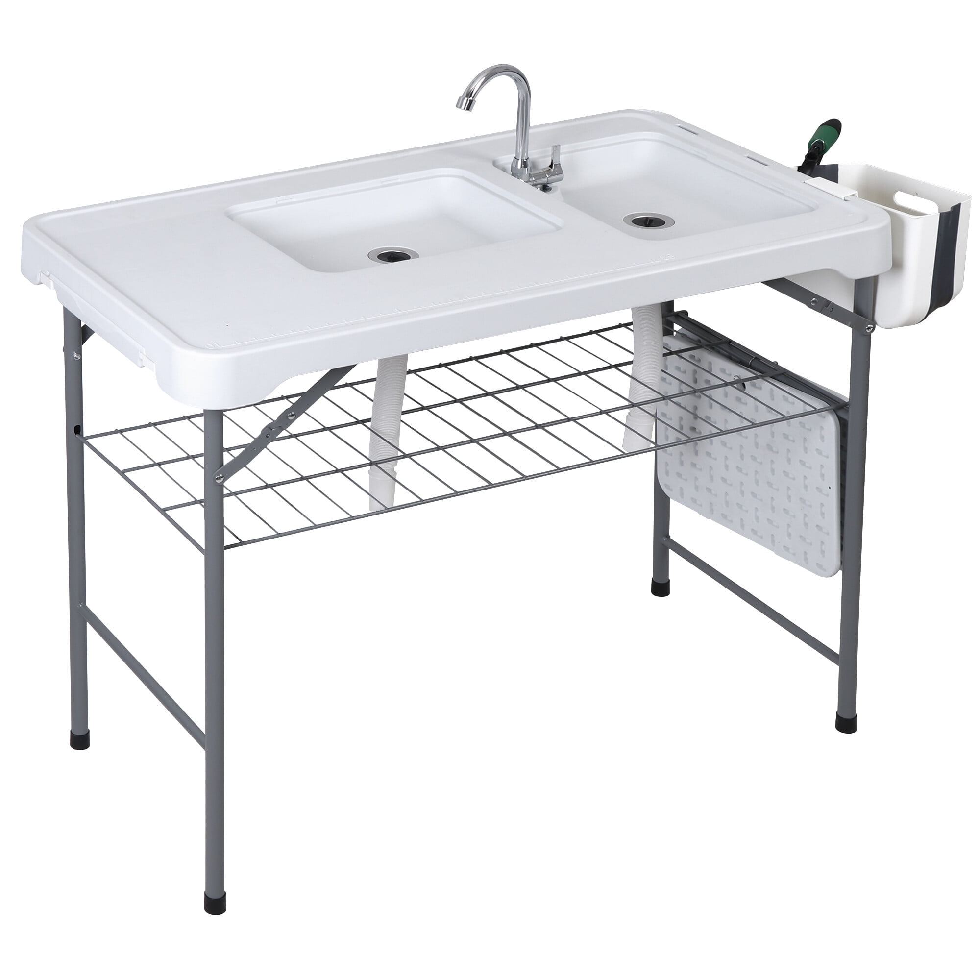 ZENY Portable Folding Fish Cleaning Table with 2 Sinks, Grid Rack & Kit, 42.6''