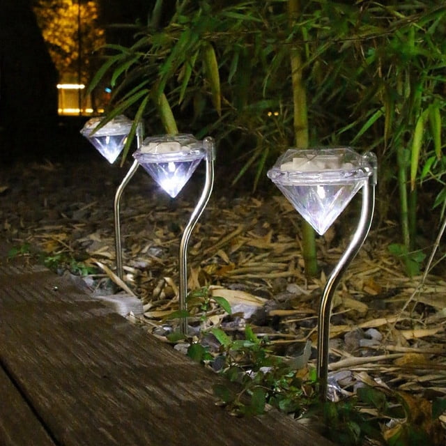 Fiudx Luces Led Solares para Jardín con Forma de Diamante, Encendido y Apagado Automático, Iluminación Duradera, Iluminación para Vallas de Pared Exteriores, Ideal para Patios o Jardines, Juego de 4