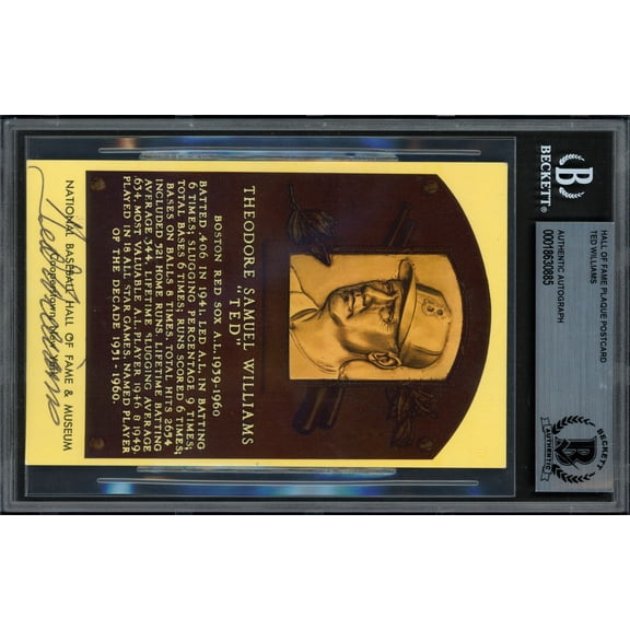 Ted Williams Autographed Hall of Fame Plaque Postcard Boston Red Sox Beckett BAS #18630885