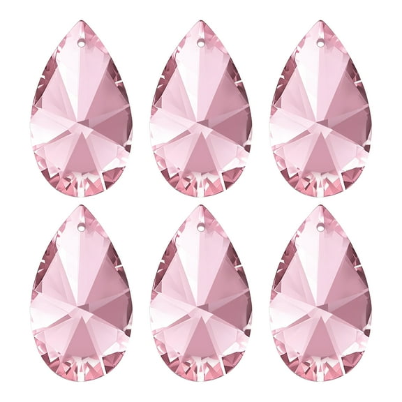 Uxcell K9 Crystal Pendants Teardrop Beads, 6 Pack 38mm Chandelier Prisms Parts Hanging Beads DIY Lamp for Arts Crafts Decor, Pink