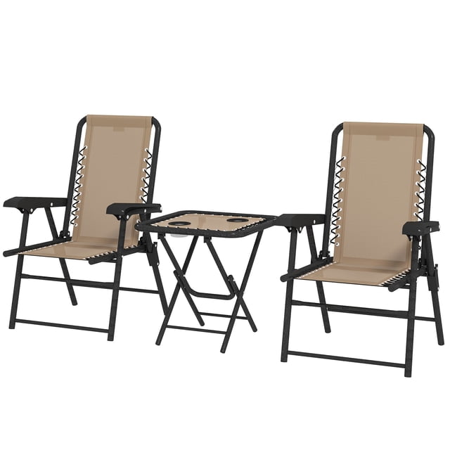 Folding 3-Piece Metal Patio Bistro Set - Khaki Outdoor Table & Chairs | Perfect for Small Balconies, Patios & Entryways - Breathable Texteline Seating