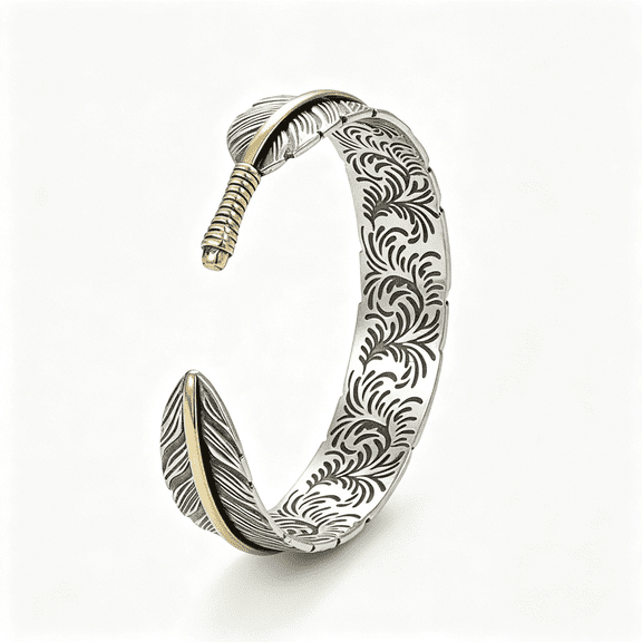 DESIGNICE Silver Plated Feather Cuff Bracelet for Men and Women,Adjustable Open Bangle Jewelry,Vintage Style Gift for Birthday Anniversary