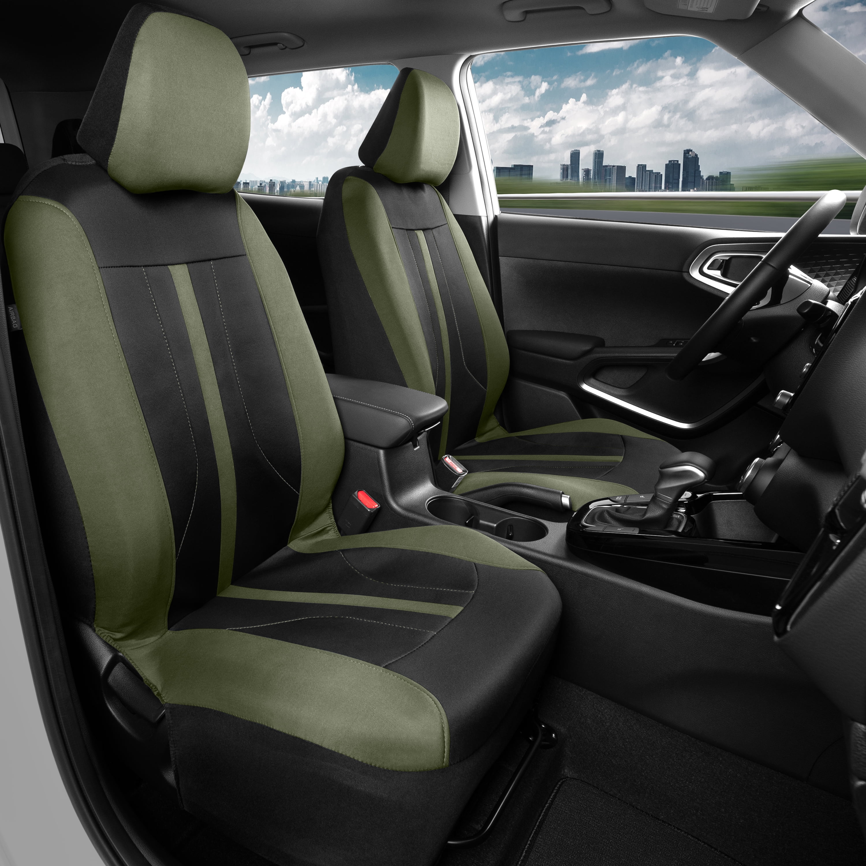 Motor Trend Green Cloth Car Seat Covers for Front Seats – Premium Automotive Bucket Seat Covers, Made for Vehicles with Removable Headrests, Interior Covers for Car Truck Van SUV