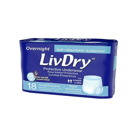 LivDry Overnight Adult Diapers for Women and Men  Incontinence Underwear (Small  18-Pack)