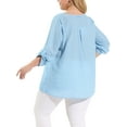 thumbnail image 3 of MODA NOVA Juniors' Plus 3/4 Sleeves Split V Neck Blouse Tops Sky Blue 3X, 3 of 6
