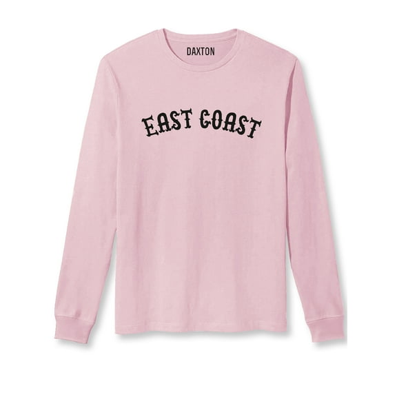 Daxton Retro East Coast Arch Font Long Sleeves TShirt Soft Med Weight Cotton, Pink Tee Black Font, XS