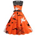 thumbnail image 4 of WTOBBY Women's Hepburn-Style Retro Lace Round Neck Sleeveless Halloween Printed Dress Elegant Vintage Inspired Party Wear,Saffron L, 4 of 4