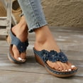 thumbnail image 2 of LOVZFMLL Wedge Sandals for Women Summer Chunky Flip Flops Comfortable Casual Dressy Floral Thong Women's Outdoor Footwear Blue 5.5, 2 of 7