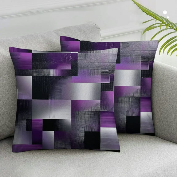 Acheng  Set of 2 Geometric Outdoor Throw Pillow Covers, Geometry Purple Grey Black Cushion Case for Home Decor, Reversible Stripe Line Plaid Modern Art Decor Throw Cushion Case White