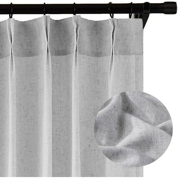 102 Inches Light Gray Pinch Pleated Semi Sheer Curtains Linen Blend Light Filtering Window Curtain for Living Room Bedroom Pinch Pleat Back Tab Drapes with Hooks 2 Panels 40" W x 102" L