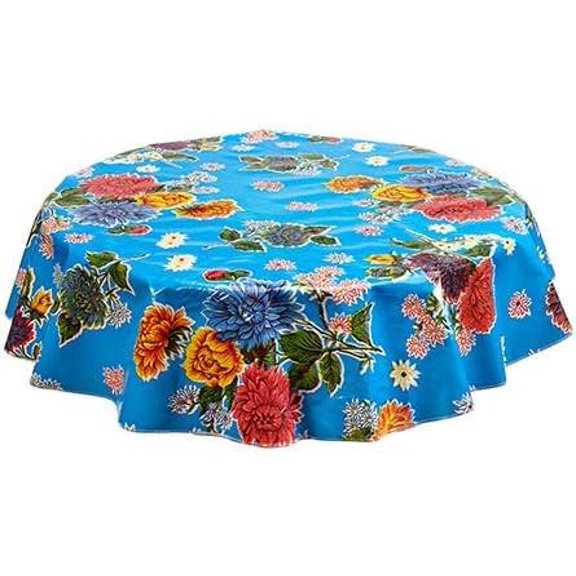 Round Oilcloth Tablecloth in Mum Light Blue - You Pick The Size!