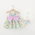 thumbnail image 2 of YuYuBao Girls Dress Summer flowrs print Ruched lovely bowknot Sleeveless Dress With Straw Hats Outfits baby girls holiday sundress , 3-4 Years, 2 of 3
