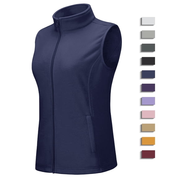YUCOLEN Women's Fleece Vest Warm Soft Sleeveless Zip Outerwear Jackets with Zipper Pockets Navy L