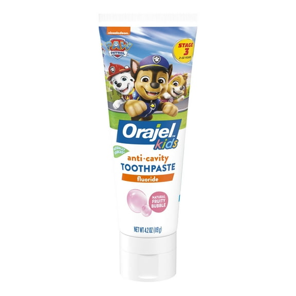 Orajel Kids Paw Patrol Anti-Cavity Fluoride Toothpaste, Natural Fruity Bubble Flavor, 4.2oz Tube