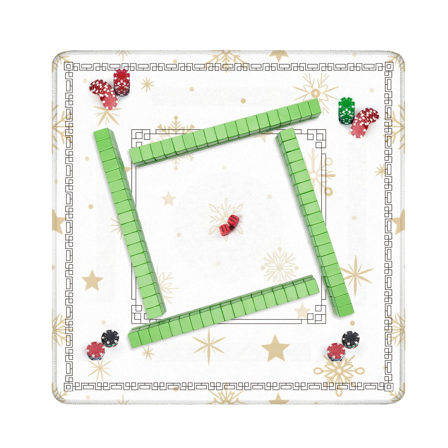 Mahjong Mat 31.5" x 31.5" Golden snowflakes stars white Holiday Seamless Non-Slip Noise Reduction American Mahjong Tiles Table Cover for Dominoes Poker Card Board Games Gift