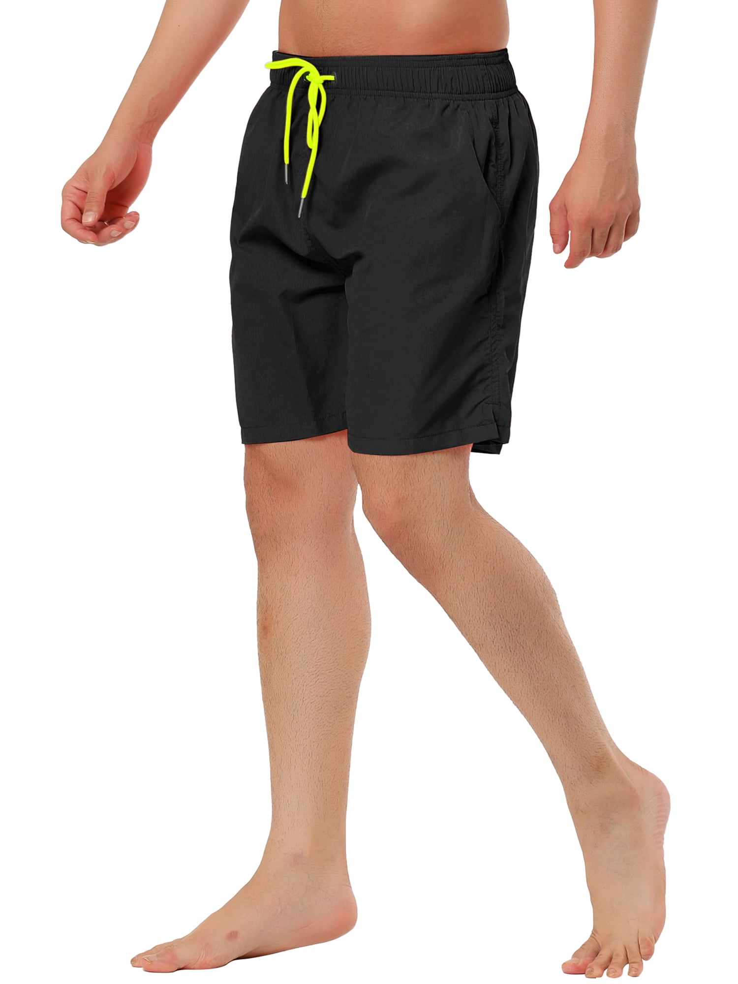 Unique Bargains Men's Summer Holiday Beach Drawstring Waist Mesh Lining Swim Shorts 30 Black