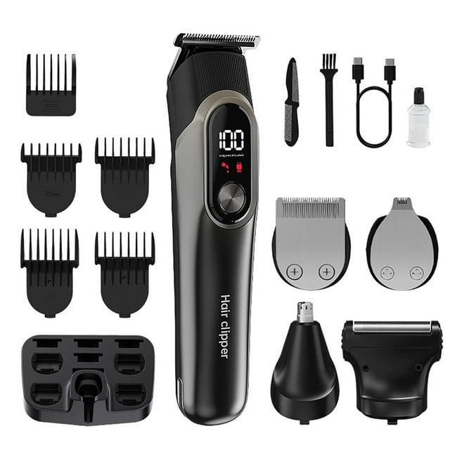 MesaSe Tondeuse à Cheveux Électrique 5-en-1 avec Affichage Numérique Réglable Rasoir en Acier Inoxydable Précision Rechargeable Batterie 2 Heures Inclut Outils pour Coiffure et Barbe