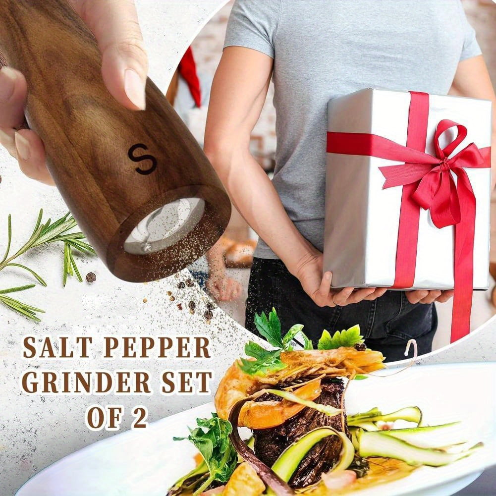 HAOMACRO 2PCS Manual Pepper Salt Grinder Set - Acacia Wood Grinder, a practical kitchen utensil, a beautiful gift for friends and family