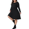 thumbnail image 2 of DARING DIVA Plus Size Round Neck Long Sleeve Casual Knit Dress 1X Black, 2 of 6