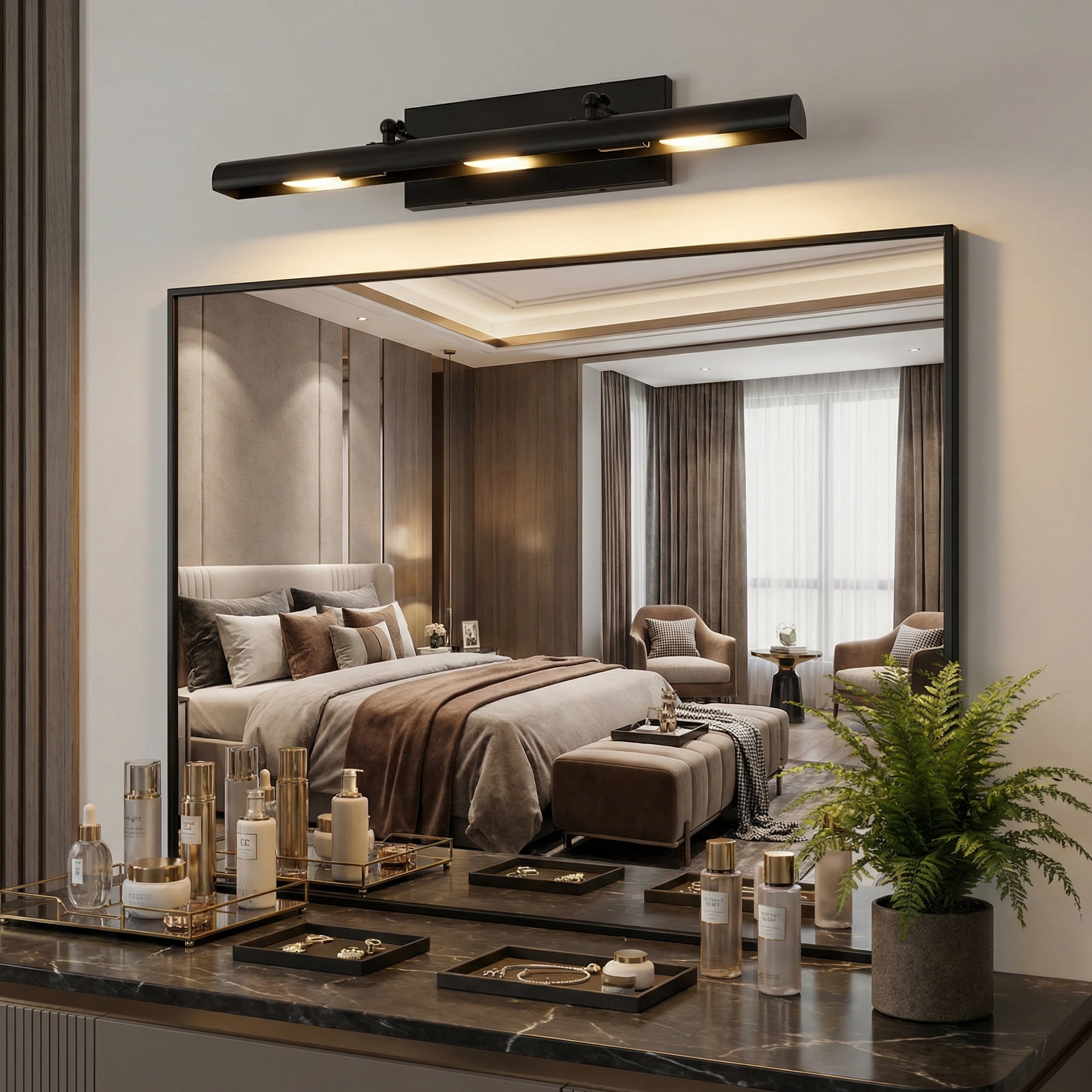 Deyidn Modern 3-Light Black Wall Sconce, 24-Inch Hardwired Bathroom Vanity Lighting Fixture for Bedroom