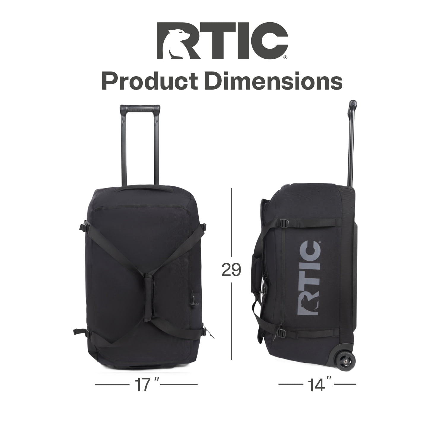 RTIC Road Trip Rolling Duffle Bag, Large, Water Resistant and Wheeled, Black