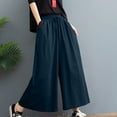 thumbnail image 5 of Womens Ice Silky Wide Leg Palazzo Pants High Waisted Casual Flowy Gaucho Pants Navy Free Size, 5 of 5