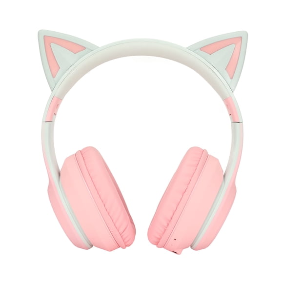 Cat Ear  Headphones, Fast Charging Gaming  Headphones 7 Colors Of LED Lights Detachable Microphone Adjustable Headband  For Game Playing Pink