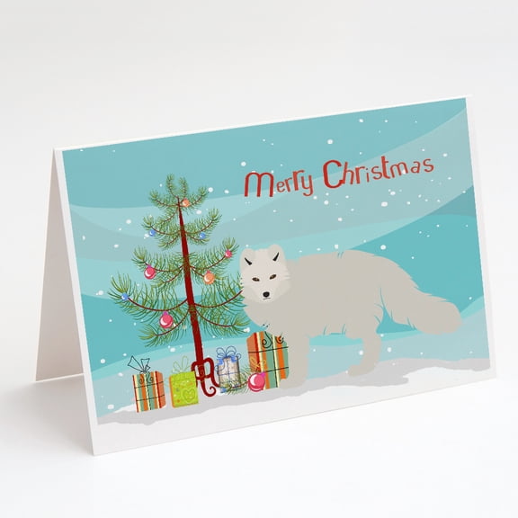 Caroline's Treasures White Arctic Fox Christmas Christmas Greeting Cards with Envelopes, 5" x 7" (8 Count)