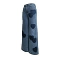 thumbnail image 4 of Flared Barrel Jeans for Women – Mid Rise Heart Print Washed Denim, Loose Fit Wide Leg Ankle Pants, Vintage Baggy Boyfriend Casual Trousers, 4 of 8