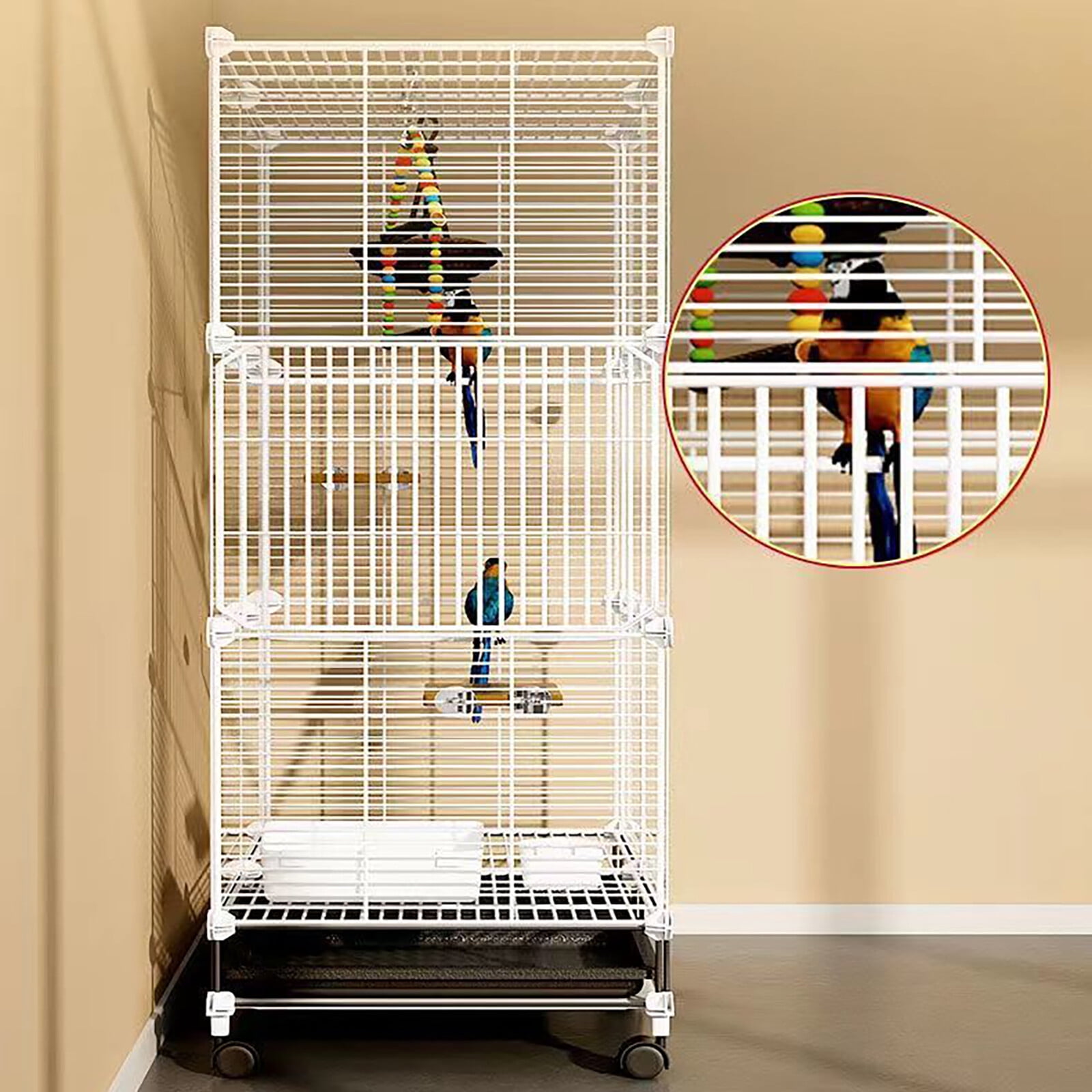 75*37*125cm Bird Cage, Freestanding Bird Cage, Bird Cage with Universal Wheels For Mid-Sized And Small-Sized Birds
