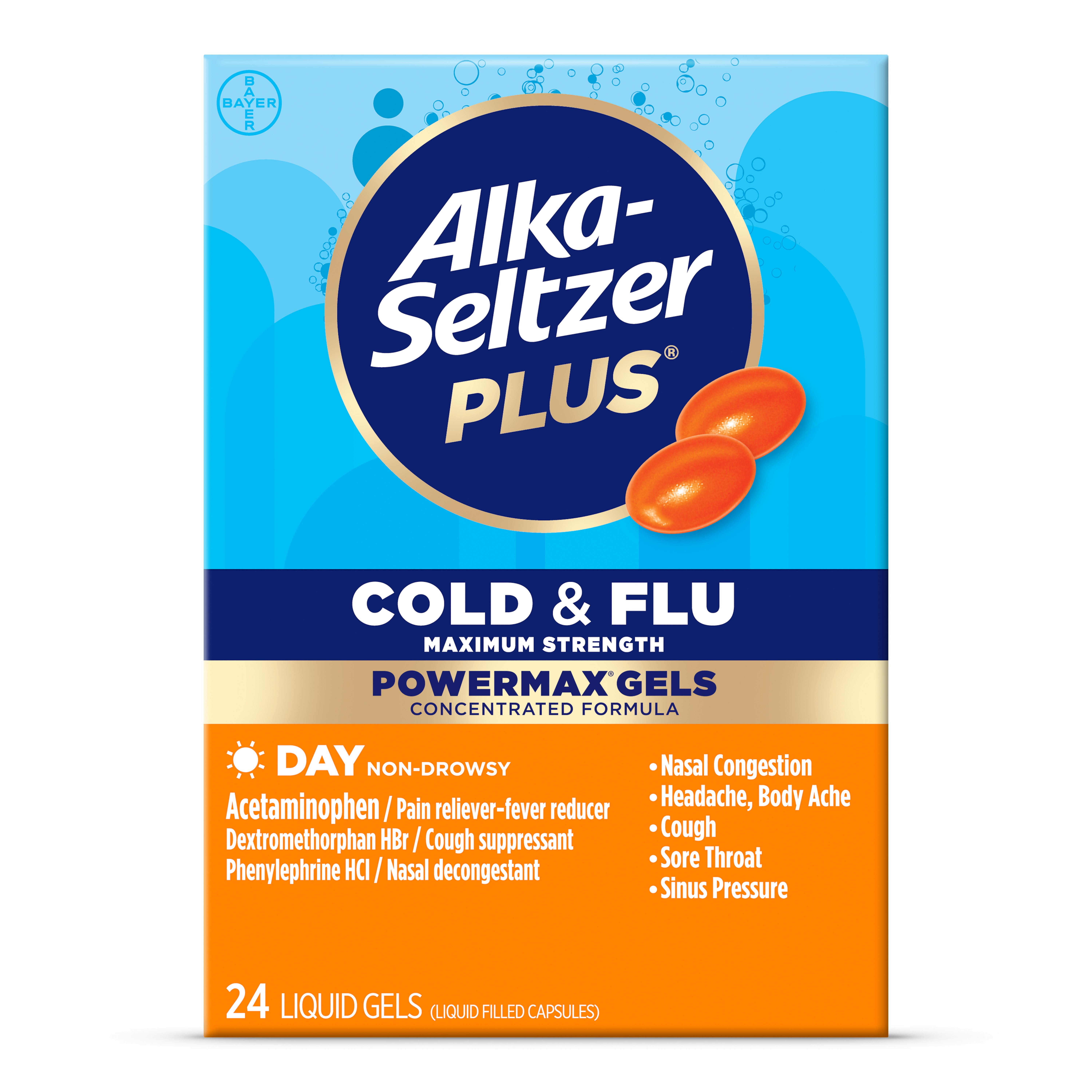 Alka-Seltzer Plus Powermax Sinus & Cold Medicine, Liquid Gels, 24