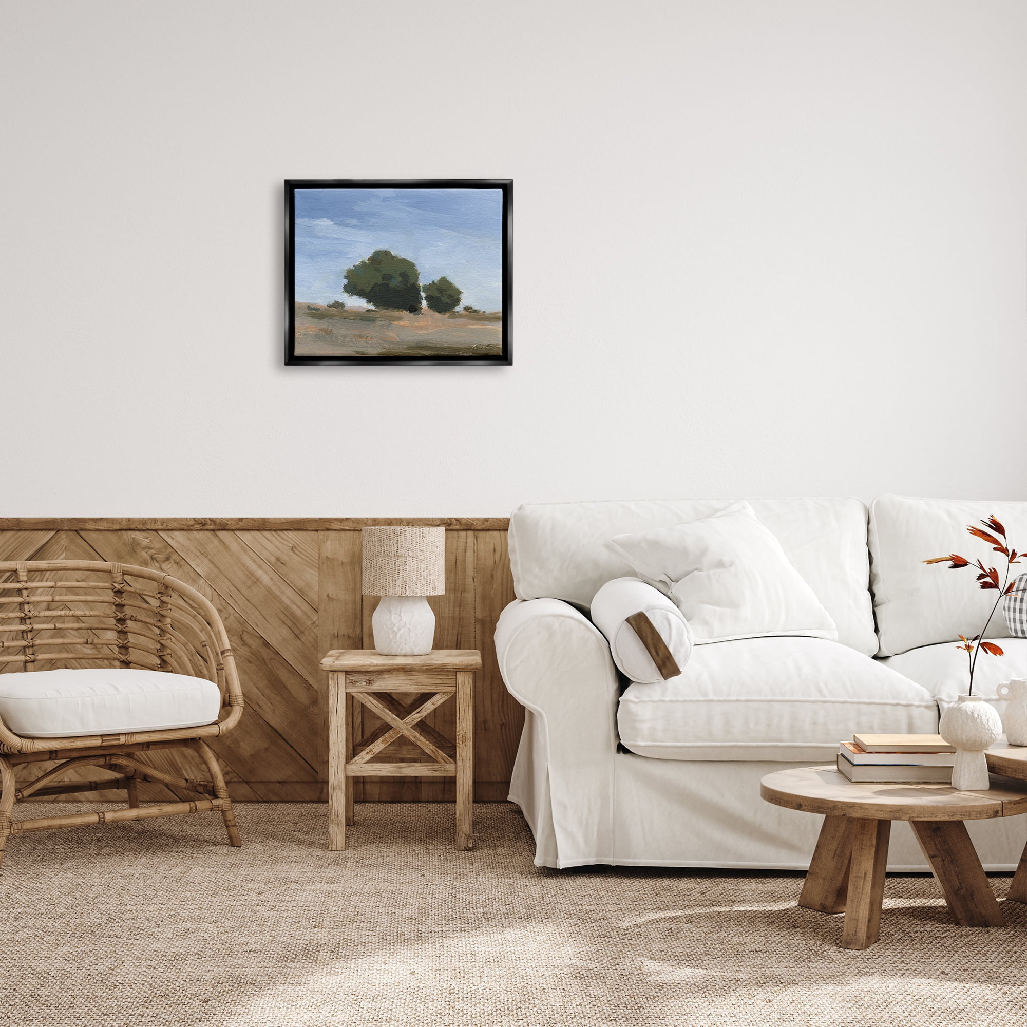 Stupell Industries Blue Sky Landscape Nature Painting Black Floater Framed Art Print Wall Art, 21 x 17