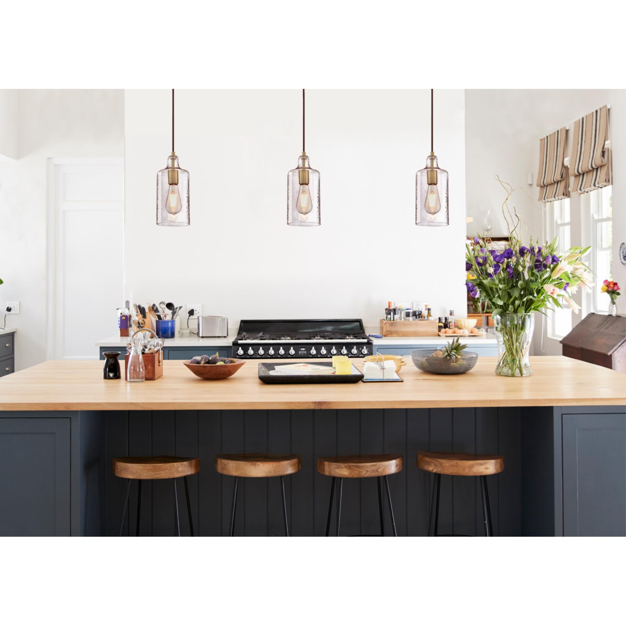 Westinghouse Lighting Pendentif mini à 1 Lumière Carmen -Laiton antique avec abat-jour en verre clair texturé