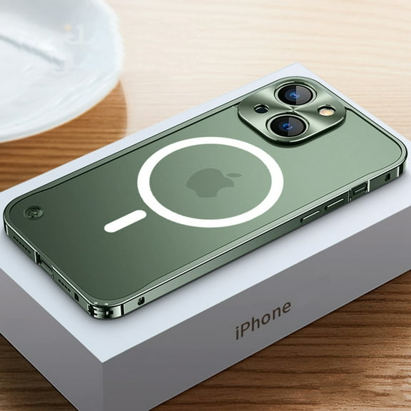 for iPhone 14 Pro Max Cover Compatible with Mag-Safe Charger Camera Lens Protection Metal Bumper Shockproof Translucent Hard Back Cover for iPhone 14 Pro Max 6.7", Green