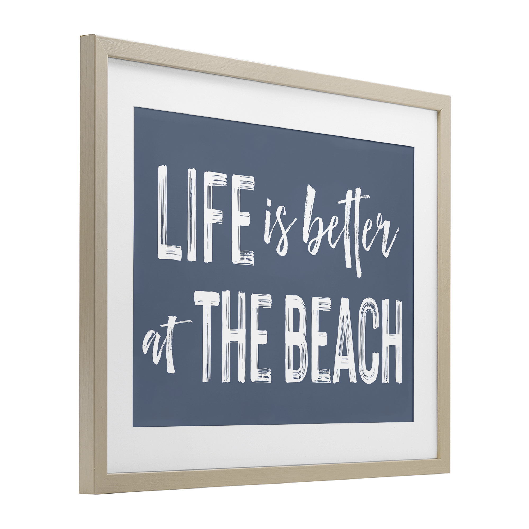 Life Better At Beach Blue Birch Framed Print Under Glass, design by Lettered and Lined