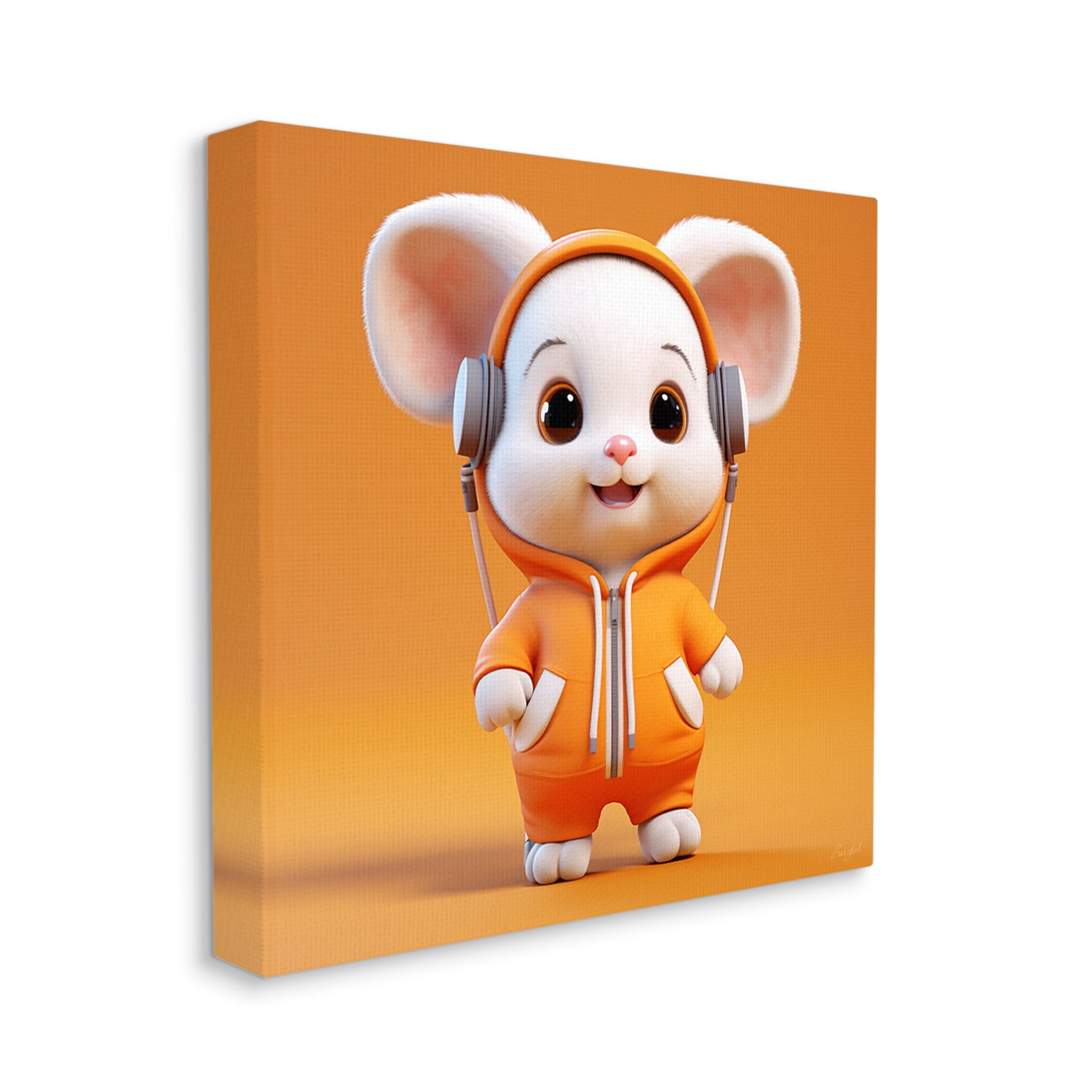 Stupell Industries Mouse with Headphones Animals & Insects Painting Gallery Wrapped Canvas Art Print Wall Art, 30 x 30