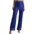 thumbnail image 3 of TiaoBug Womens Glitter Sequins Wide Leg Pants Rave Dance Fully Lining Loose Bling Trousers Royal Blue L, 3 of 5
