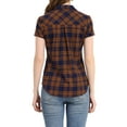 thumbnail image 3 of INSPIRE CHIC Women's Plaid Shirts Point Collar Button Down Blouses M Brown, 3 of 6