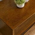 thumbnail image 5 of 59" Mid Century Modern Rattan TV Stand for 65 Inch TV, Entertainment Cabinet with Solid Wood Feet, 1 Cord Holes and Rattan Cabinet Doors, Media Console for Living Room Bedroom Media Room, Brown Ebony, 5 of 8
