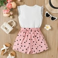 thumbnail image 2 of PatPat 2pcs Kid Girl Summer Letter Print t Ruffled Sleeve T-Shirt Tops and Love Heart Print Shorts Set, 2 of 5