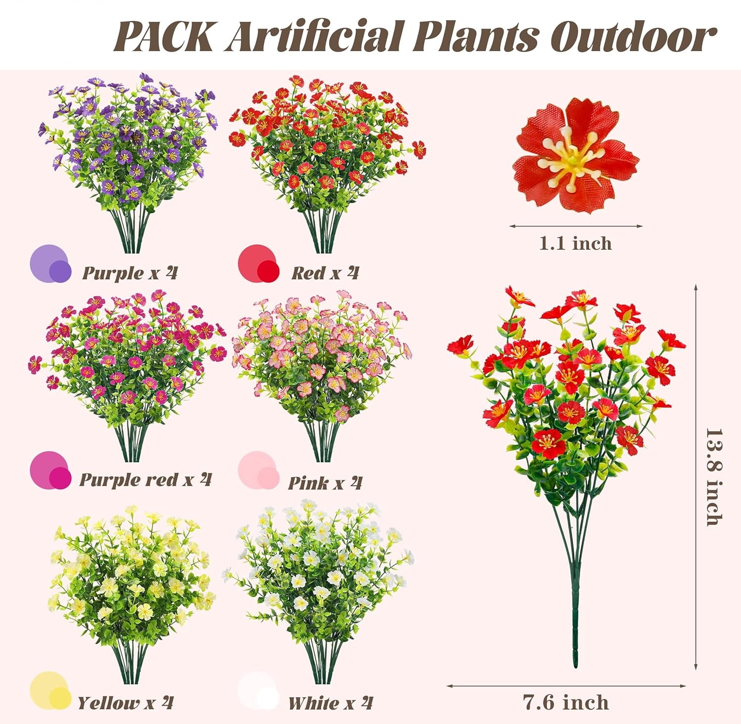 Der Rose 24 Bundles Fake Flowers Artificial Flowers Bulk Daisy for Outdoor Spring Garden Porch Farmhouse Decor