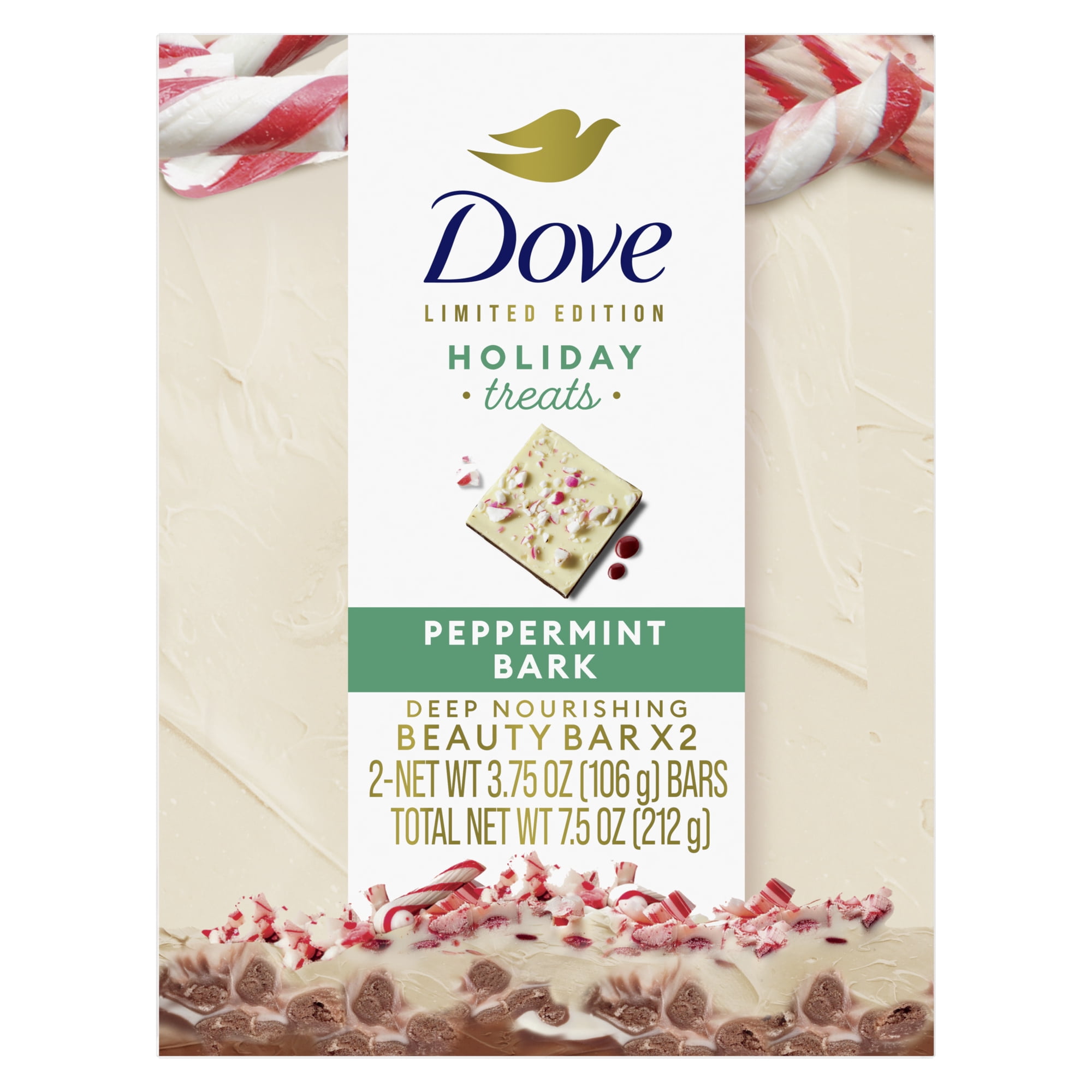 Dove Peppermint Bark Beauty Bar Soap for Deep Nourishment Holiday Treats Limited Edition, 7.5 oz 2 Piece