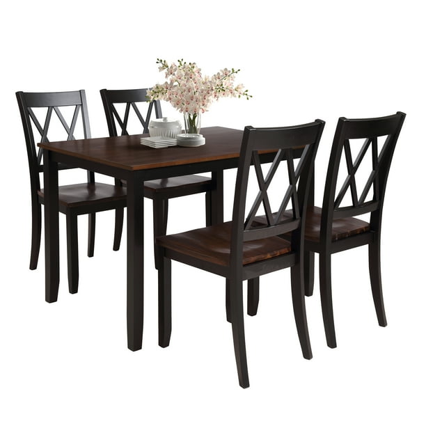 Modern 5 Pieces Dining Table Set, Wood Dinette Set Solid Acacia Wood