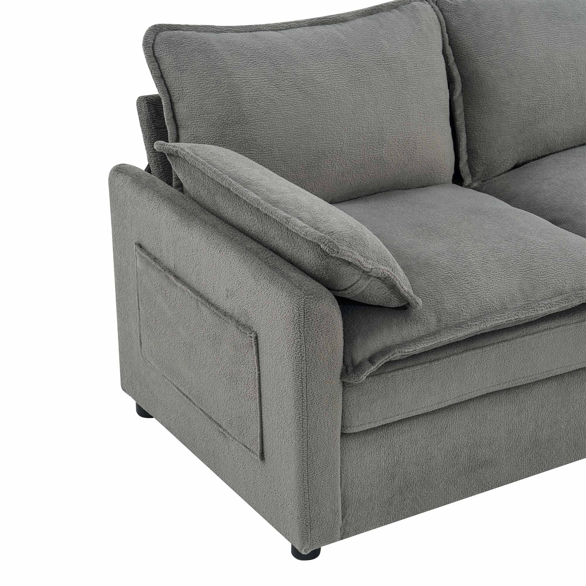 Lunale 2-Seater Sofa with Storage Pockets, Small Modern Cloud Couch for Living Room, Gray Chenille