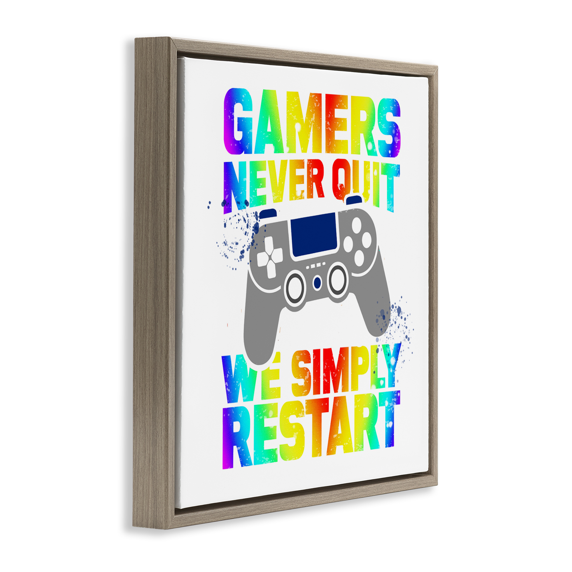 Rainbow Gamers Never Quit Brown Framed Floater Canvas Wall Art, design by Kim Allen