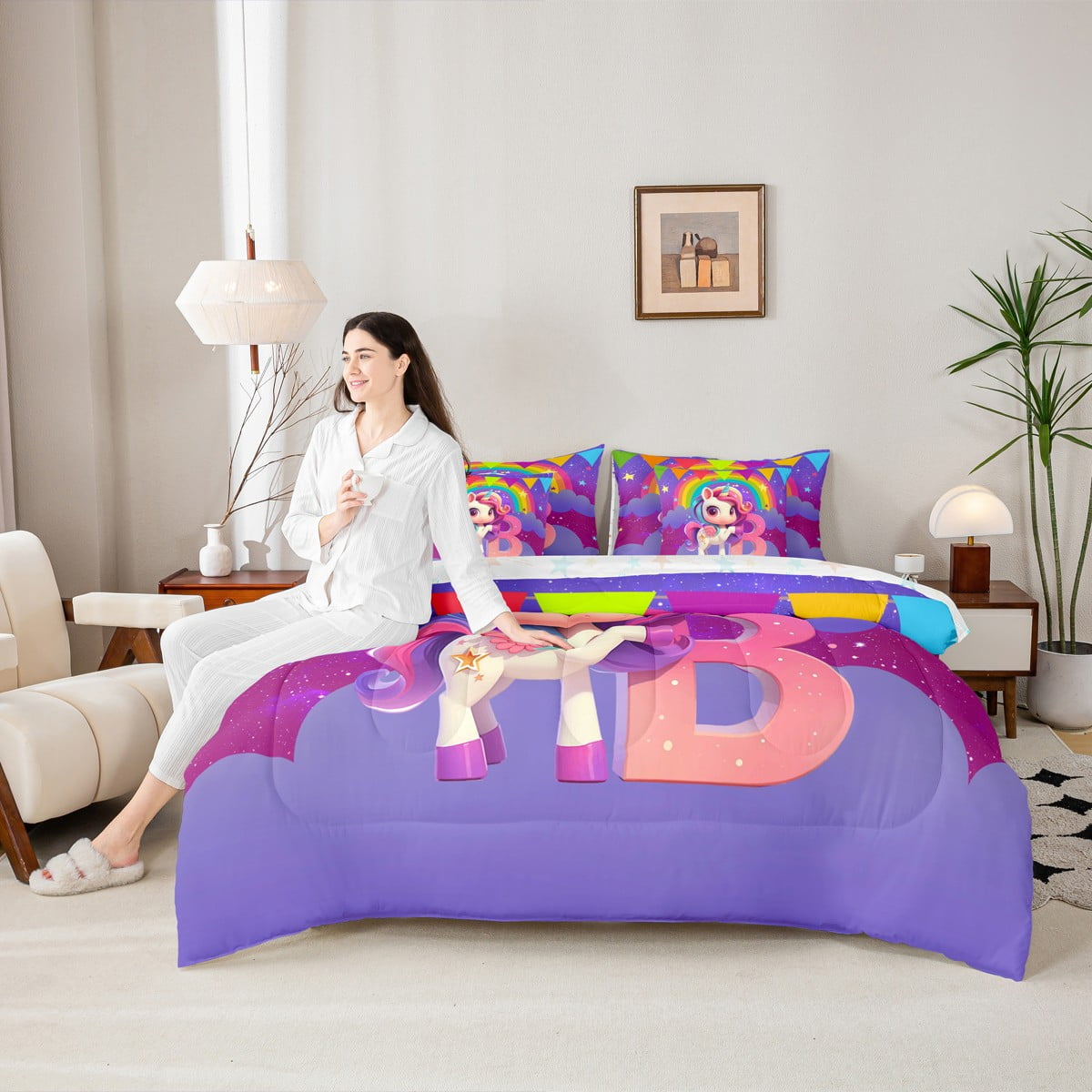 Unicorn Queen Sheet Set - 4 Piece Rainbow Kawaii Bedding For Kids With Deep Pockets