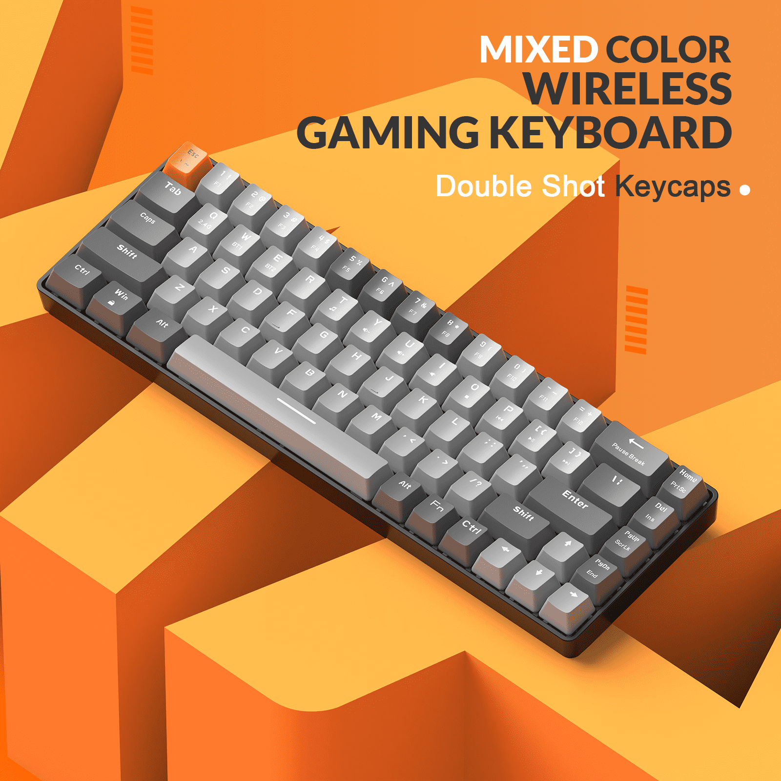 K68 60% Wireless Mechanical Keyboard, Bluetooth 5.0/2.4GHz Compact 68 Keys Red Switch for PC