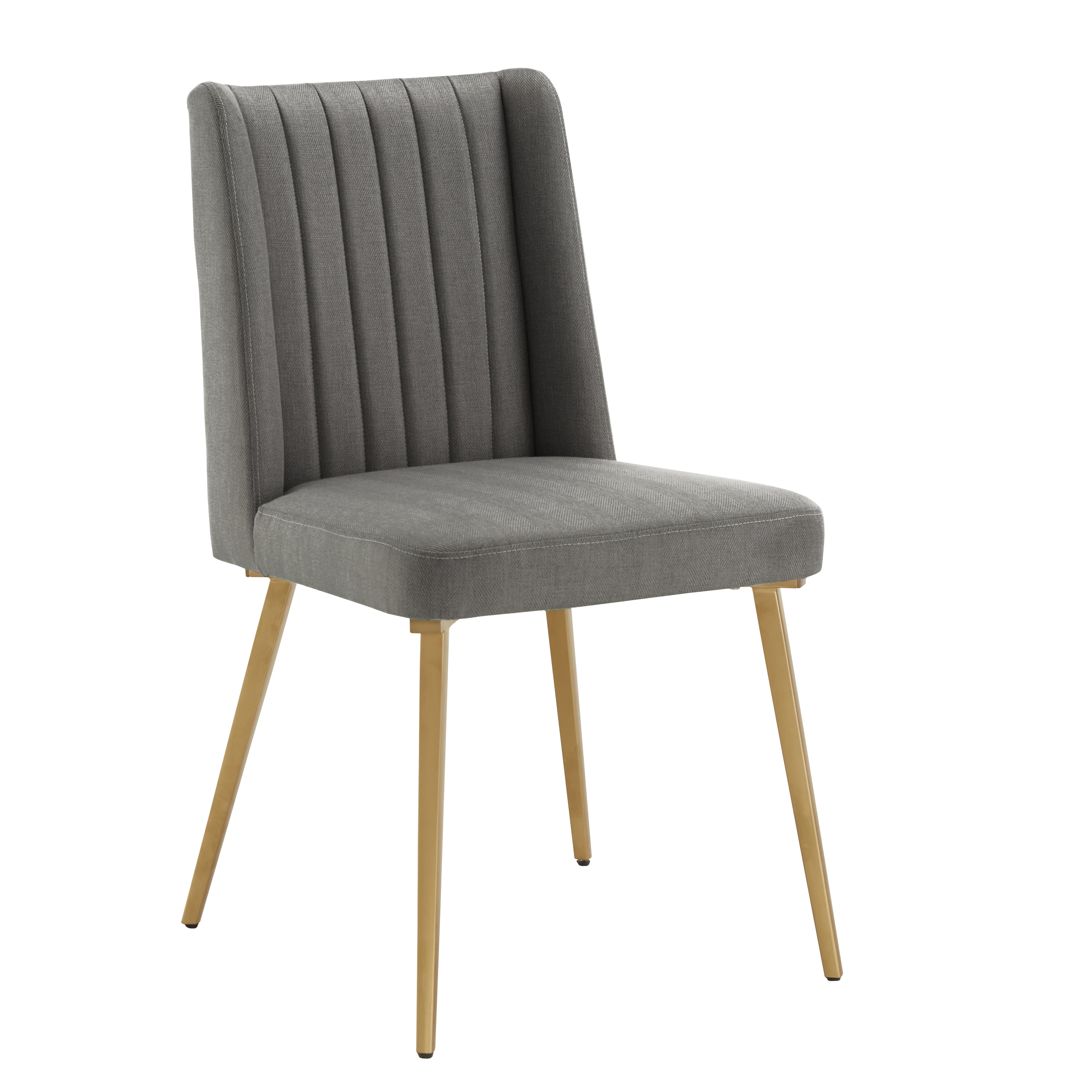 Ember Interiors Ponce Gold Finished Metal Fabric Upholstered Dining Chairs, Set of Two, Dark Grey