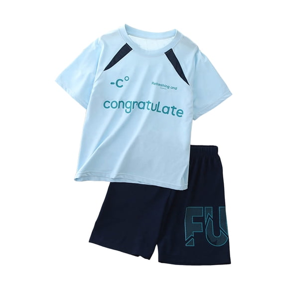 KEXE Boys Size 7 Clothes Boys 2 Piece Summer Outfits Short Sleeve Tshirts And Elastic Waist Shorts(7-8 Years,Blue)