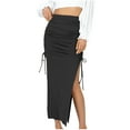 thumbnail image 1 of IROINNID Women's Sexy Split Fork Slim Drawstring Skirt Knitting Bandage Below The Knee Elastic Waist tail Solid Color Skirt, 1 of 7